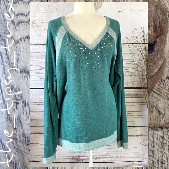 Maurices Tops - SOLD Maurices Teal Studded Sweatshirt 2X